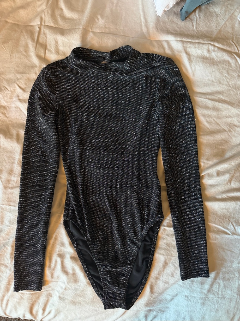 Long Sleeve Mock Neck Bodysuit - Black Silver
